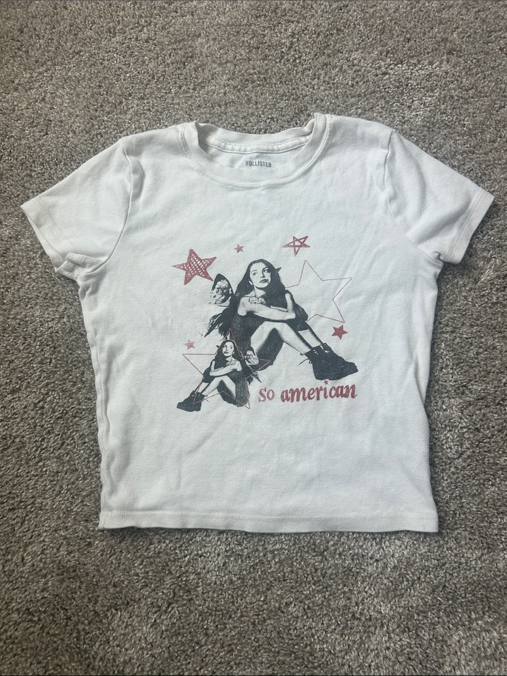 Hollister White Graphic Tee with Pink Accents